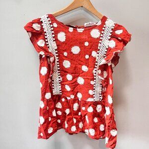 THML Orange and White‎ Ruffle Sleeveless Blouse- Size M
